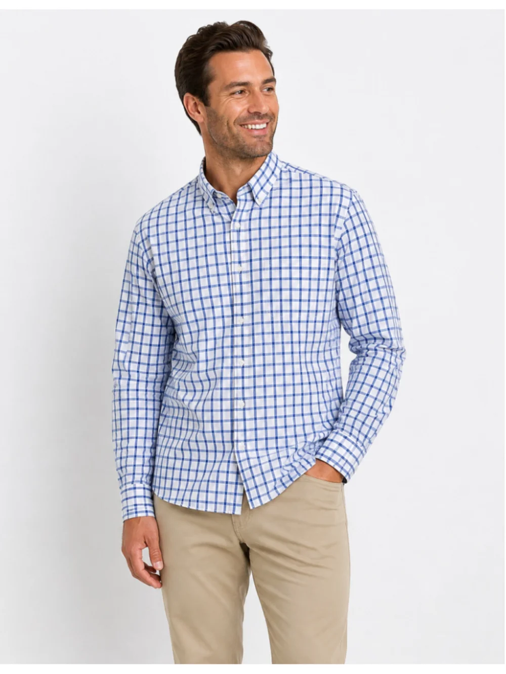 J.Crew Button Down Woven Shirt Mens L Large Blue White Check Long Sleeve Casual